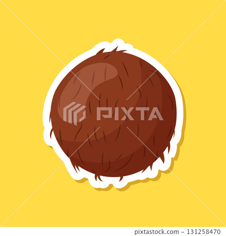 Coconut sticker icon in flat style. Healthy food vector illustration on isolated background. Coco plant sign business concept. 131258470