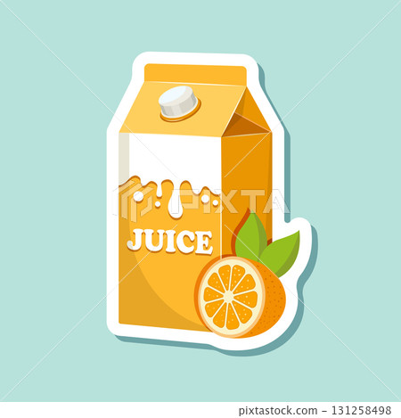 Orange juice paper sticker icon in flat style. Fruit drink vector illustration on isolated background. Fresh juice sign business concept. 131258498