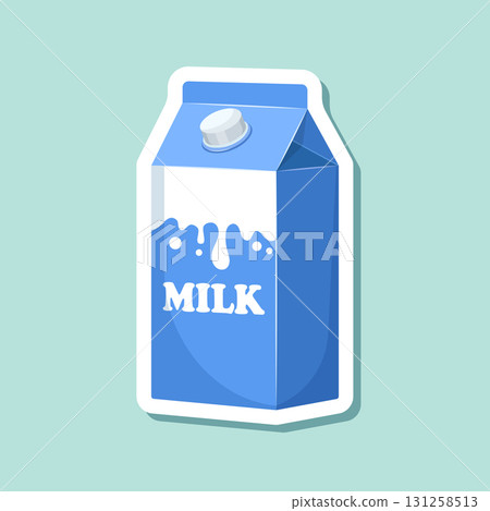 Milk bottle sticker icon in flat style. Dairy product vector illustration on isolated background. Milky liquid sign business concept. Milk bottle sticker icon in flat style. Dairy product vector illustration on isolated background. Milky liquid sign business concept. 131258513