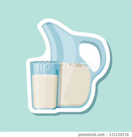 Milk bottle sticker icon in flat style. Dairy product vector illustration on isolated background. Milky liquid sign business concept. Milk bottle sticker icon in flat style. Dairy product vector illustration on isolated background. Milky liquid sign business concept. 131258516
