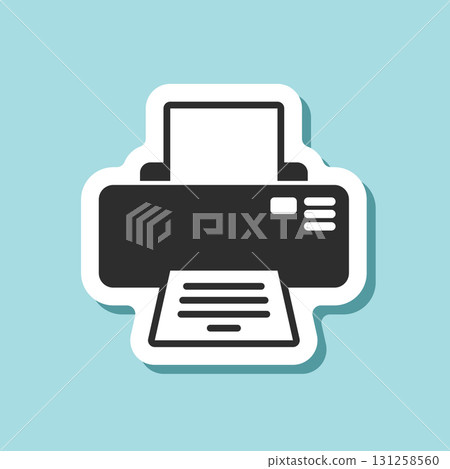Printer sticker icon in flat style. Office machine vector illustration on isolated background. Printout sign business concept. Printer sticker icon in flat style. Office machine vector illustration on isolated background. Printout sign business concept. 131258560