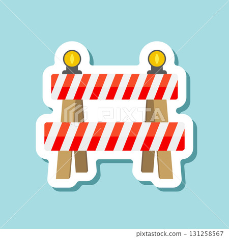 Stop traffic road barrier sticker icon in flat style. Roadwork vector illustration on isolated background. Safety barricade sign business concept. 131258567