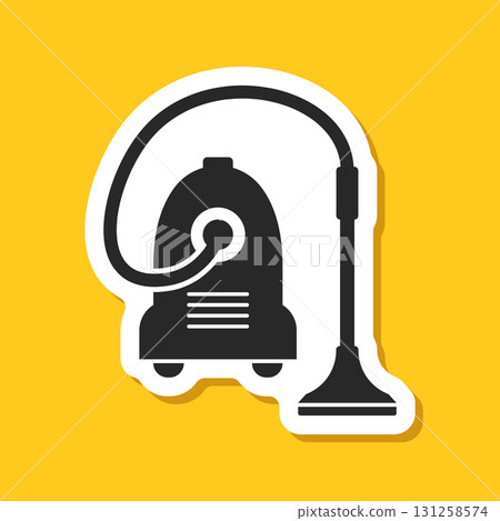 Vacuum cleaner sticker icon in flat style. Equipment for house cleaning vector illustration on isolated background. Clean machine sign business concept. 131258574