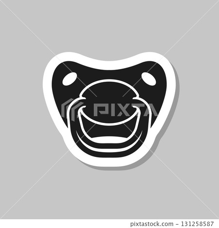 Baby pacifier sticker icon in flat style. Nipple for newborn child vector illustration on isolated background. Soother sign business concept. Baby pacifier sticker icon in flat style. Nipple for newborn child vector illustration on isolated background. Soother sign business concept. 131258587