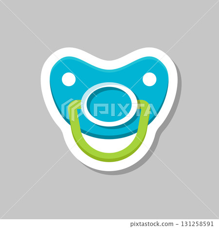Baby pacifier sticker icon in flat style. Nipple for newborn child vector illustration on isolated background. Soother sign business concept. 131258591