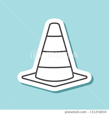 Traffic cone sticker icon in flat line style. Safety obstacle vector illustration on isolated background. Construction barrier sign business concept. Traffic cone sticker icon in flat line style. Safety obstacle vector illustration on isolated background. Construction barrier sign business concept. 131258634