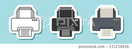 Printer sticker icon set collection in flat style. Office machine vector illustration on isolated background. Printout sign business concept. Printer sticker icon set collection in flat style. Office machine vector illustration on isolated background. Printout sign business concept. 131258636