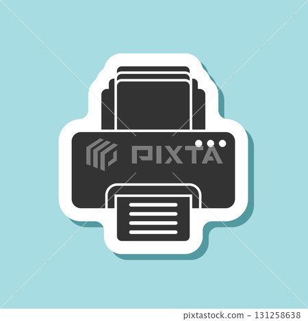 Printer sticker icon in flat style. Office machine vector illustration on isolated background. Printout sign business concept. Printer sticker icon in flat style. Office machine vector illustration on isolated background. Printout sign business concept. 131258638