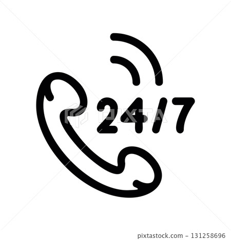 Simple black vector icon with a theme 24/7 call support Simple black vector icon with a theme 24/7 call support 131258696