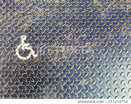 Aluminum Diamond Plate Wheelchair Ramp with Sign. Aluminum Diamond Plate Wheelchair Ramp with Sign. 131258758