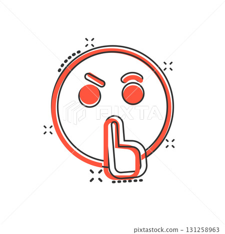 Quiet icon in comic style. Silence cartoon vector illustration on isolated background. Hush splash effect sign business concept. 131258963