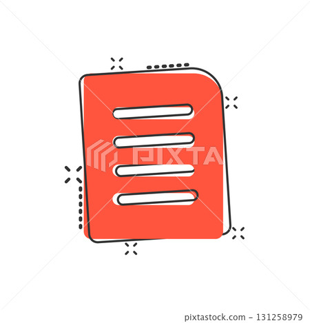 Contract document icon in comic style. Report folder stamp cartoon vector illustration on isolated background. Paper sheet splash effect sign business concept. 131258979