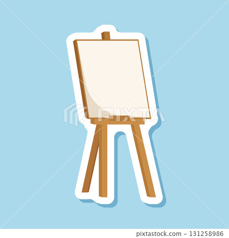Painting easel sticker icon in flat style. Canvas vector illustration on isolated background. Artistic paper sign business concept. Painting easel sticker icon in flat style. Canvas vector illustration on isolated background. Artistic paper sign business concept. 131258986