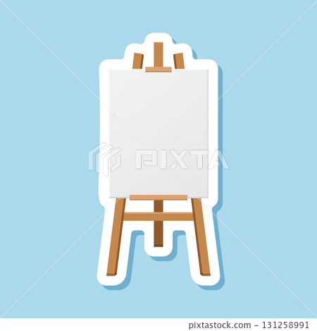 Painting easel sticker icon in flat style. Canvas vector illustration on isolated background. Artistic paper sign business concept. 131258991