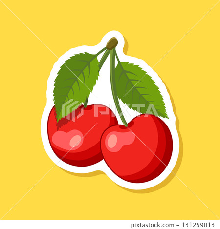 Cherry berry sticker icon in flat style. Fresh fruit vector illustration on isolated background. Fresh cherry sign business concept. Cherry berry sticker icon in flat style. Fresh fruit vector illustration on isolated background. Fresh cherry sign business concept. 131259013
