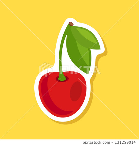 Cherry berry sticker icon in flat style. Fresh fruit vector illustration on isolated background. Fresh cherry sign business concept. 131259014