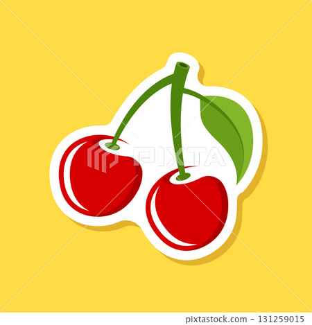 Cherry berry sticker icon in flat style. Fresh fruit vector illustration on isolated background. Fresh cherry sign business concept. Cherry berry sticker icon in flat style. Fresh fruit vector illustration on isolated background. Fresh cherry sign business concept. 131259015