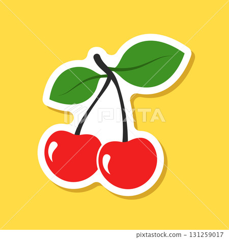 Cherry berry sticker icon in flat style. Fresh fruit vector illustration on isolated background. Fresh cherry sign business concept. Cherry berry sticker icon in flat style. Fresh fruit vector illustration on isolated background. Fresh cherry sign business concept. 131259017