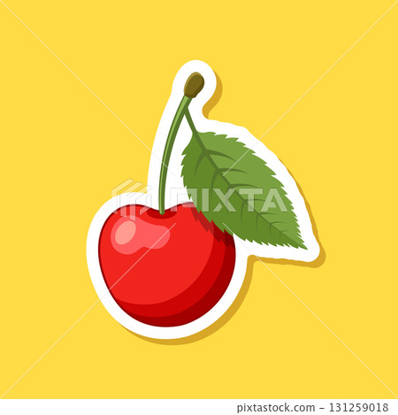 Cherry berry sticker icon in flat style. Fresh fruit vector illustration on isolated background. Fresh cherry sign business concept. Cherry berry sticker icon in flat style. Fresh fruit vector illustration on isolated background. Fresh cherry sign business concept. 131259018
