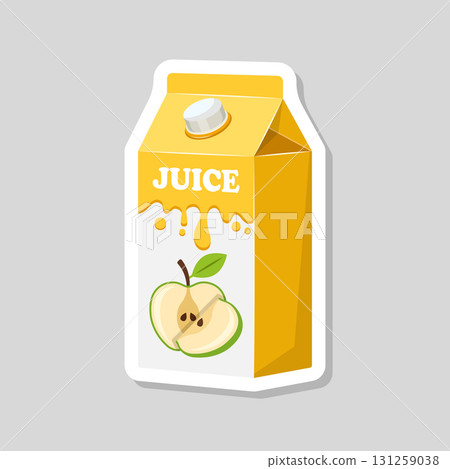 Apple juice sticker in bottle icon in flat style. Fresh fruit drink vector illustration on isolated background. Healthy food sign business concept. Apple juice sticker in bottle icon in flat style. Fresh fruit drink vector illustration on isolated background. Healthy food sign business concept. 131259038