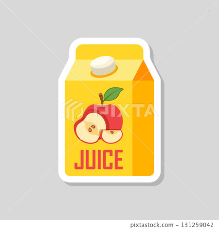 Apple juice sticker in bottle icon in flat style. Fresh fruit drink vector illustration on isolated background. Healthy food sign business concept. 131259042