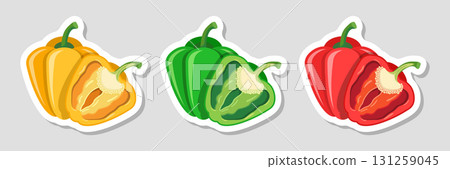 Pepper bell sticker icon set collection in flat style. Fresh paprika vector illustration on isolated background. Healthy food sign business concept. 131259045