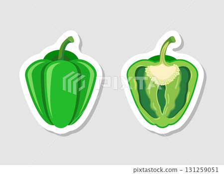 Green pepper bell icon sticker in flat style. Fresh paprika vector illustration on isolated background. Healthy food sign business concept. 131259051