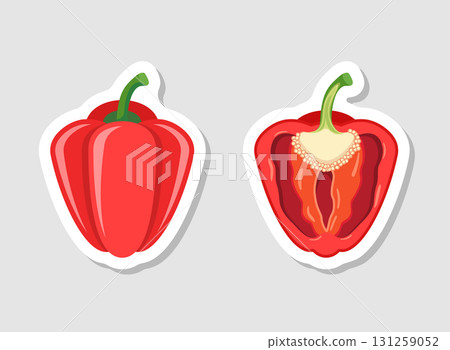 Red pepper bell icon sticker in flat style. Fresh paprika vector illustration on isolated background. Healthy food sign business concept. Red pepper bell icon sticker in flat style. Fresh paprika vector illustration on isolated background. Healthy food sign business concept. 131259052