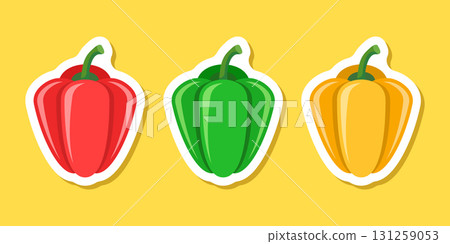 Pepper bell sticker icon set collection in flat style. Fresh paprika vector illustration on isolated background. Healthy food sign business concept. 131259053