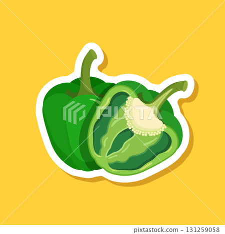 Green pepper bell icon sticker in flat style. Fresh paprika vector illustration on isolated background. Healthy food sign business concept. 131259058