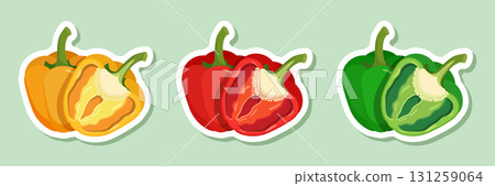 Pepper bell sticker icon set collection in flat style. Fresh paprika vector illustration on isolated background. Healthy food sign business concept. Pepper bell sticker icon set collection in flat style. Fresh paprika vector illustration on isolated background. Healthy food sign business concept. 131259064