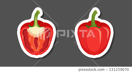 Red pepper bell icon sticker in flat style. Fresh paprika vector illustration on isolated background. Healthy food sign business concept. Red pepper bell icon sticker in flat style. Fresh paprika vector illustration on isolated background. Healthy food sign business concept. 131259070