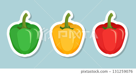 Pepper bell sticker icon set collection in flat style. Fresh paprika vector illustration on isolated background. Healthy food sign business concept. 131259076