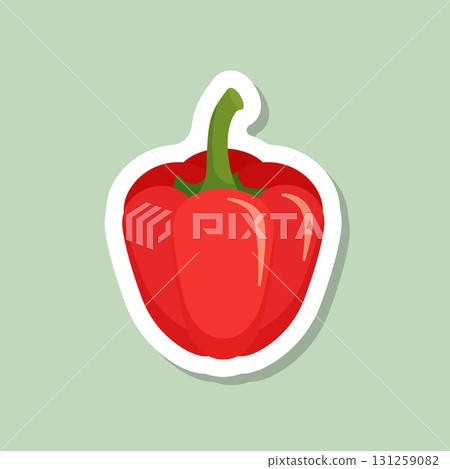 Red pepper bell icon sticker in flat style. Fresh paprika vector illustration on isolated background. Healthy food sign business concept. Red pepper bell icon sticker in flat style. Fresh paprika vector illustration on isolated background. Healthy food sign business concept. 131259082