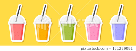 Smoothie sticker icon set collection in flat style. Fresh fruits milkshake vector illustration on isolated background. Fruits cocktail sign business concept. Smoothie sticker icon set collection in flat style. Fresh fruits milkshake vector illustration on isolated background. Fruits cocktail sign business concept. 131259091