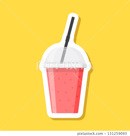 Strawberry red smoothie sticker icon in flat style. Fresh fruits milkshake vector illustration on isolated background. Fruits cocktail sign business concept. Strawberry red smoothie sticker icon in flat style. Fresh fruits milkshake vector illustration on isolated background. Fruits cocktail sign business concept. 131259093