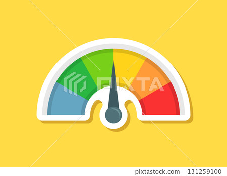 Progress bar with arrow sticker icon in flat style. Meter gauge vector illustration on isolated background. Risk level sign business concept. 131259100
