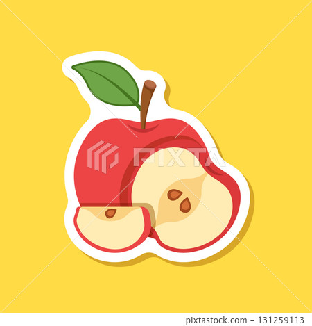 Red apple sticker icon in flat style. Fresh fruit vector illustration on isolated background. Fresh apples sign business concept. Red apple sticker icon in flat style. Fresh fruit vector illustration on isolated background. Fresh apples sign business concept. 131259113