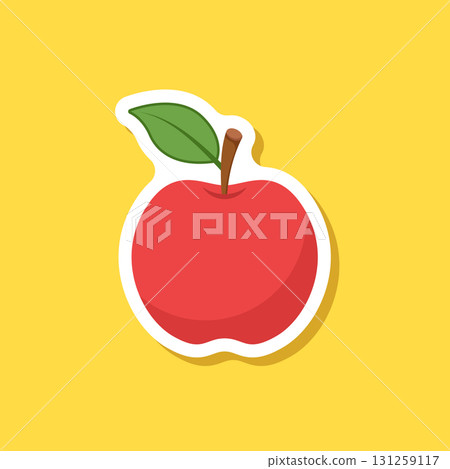 Red apple sticker icon in flat style. Fresh fruit vector illustration on isolated background. Fresh apples sign business concept. Red apple sticker icon in flat style. Fresh fruit vector illustration on isolated background. Fresh apples sign business concept. 131259117