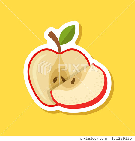 Red apple sticker icon in flat style. Fresh fruit vector illustration on isolated background. Fresh apples sign business concept. Red apple sticker icon in flat style. Fresh fruit vector illustration on isolated background. Fresh apples sign business concept. 131259130