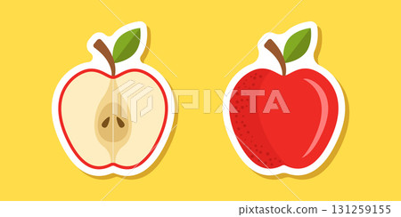 Red apple sticker icon in flat style. Fresh fruit vector illustration on isolated background. Fresh apples sign business concept. 131259155