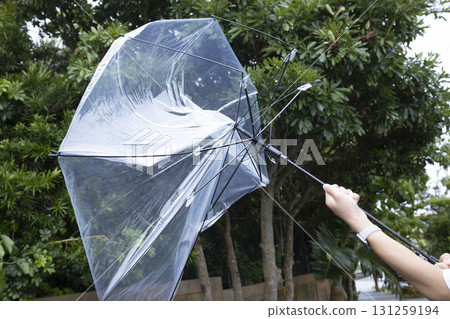 一把塑膠傘被強風吹壞 131259194