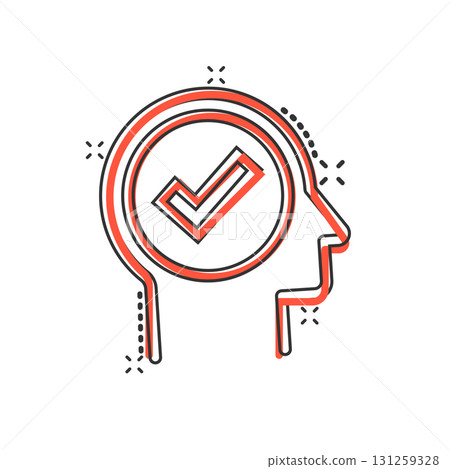 Organization management icon in comic style. People with check mark cartoon vector illustration on white isolated background. Businessman splash effect business concept. 131259328
