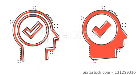 Organization management icon in comic style. People with check mark cartoon vector illustration on white isolated background. Businessman splash effect business concept. 131259330
