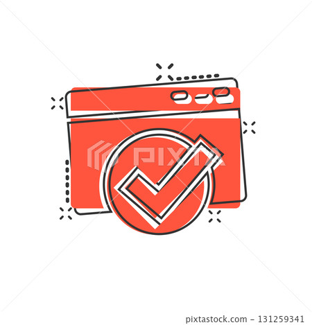 To do list icon in comic style. Document checklist cartoon vector illustration on white isolated background. Notepad check mark splash effect business concept. 131259341