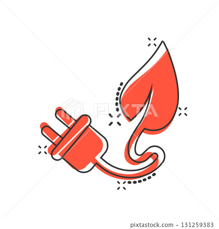 Eco power icon in comic style. Green energy cartoon vector illustration on white isolated background. Nature cable splash effect business concept. Eco power icon in comic style. Green energy cartoon vector illustration on white isolated background. Nature cable splash effect business concept. 131259383