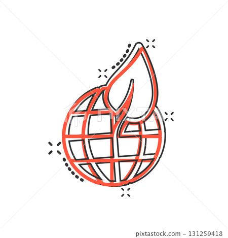 Planet and leaf icon in comic style. World and eco cartoon vector illustration on white isolated background. Globe and organic splash effect business concept. 131259418