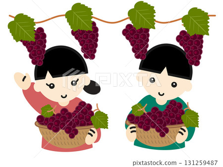 Children with baskets full of grapes 131259487