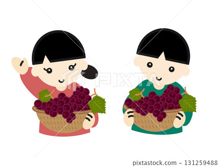 Illustration of kids holding baskets full of grapes 131259488