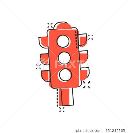 Semaphore icon in comic style. Traffic light cartoon vector illustration on white isolated background. Crossroads splash effect business concept. 131259565
